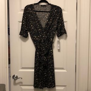 Cute Wrap Style Dress Black Animal Print